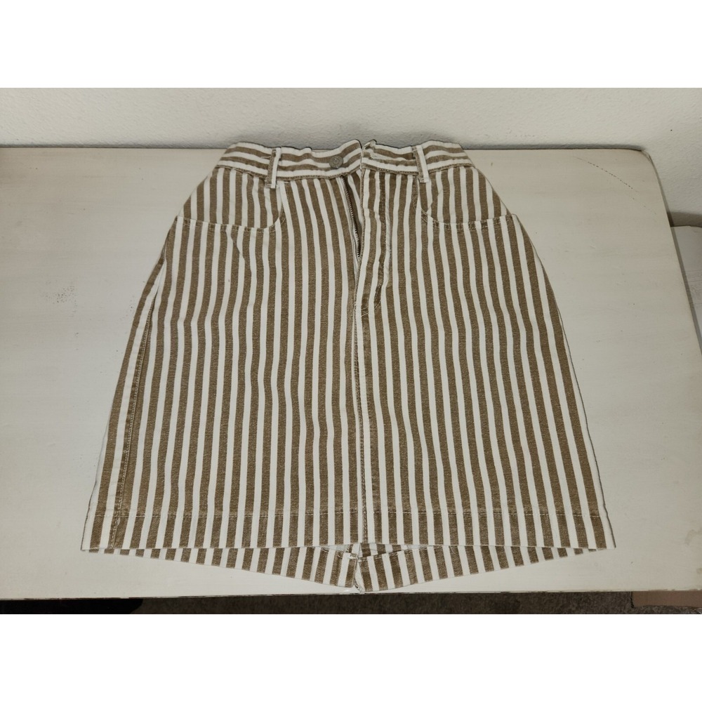 VTG GAP Work Force Tan Striped Denim Mini Skirt 100% Cotton Made in USA Rare